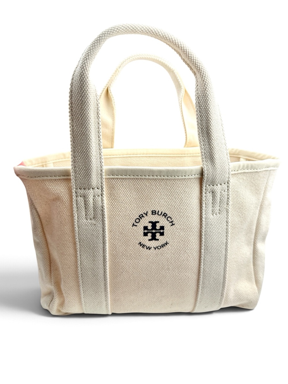 Tory Burch Mini Mercer Street Canvas Tote Ivory Cream Black Logo
